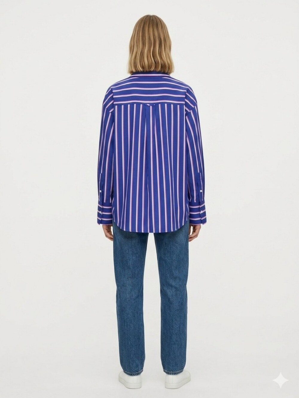 Zara Striped Poplin Button-Down Blouse Oversize SizeXS Blue Pink & white ptp 23" - Picture 2 of 9